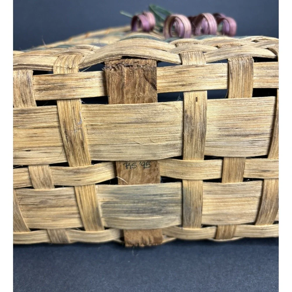 Vintage Handmade Split Wood Basket Divided Bow Design 14